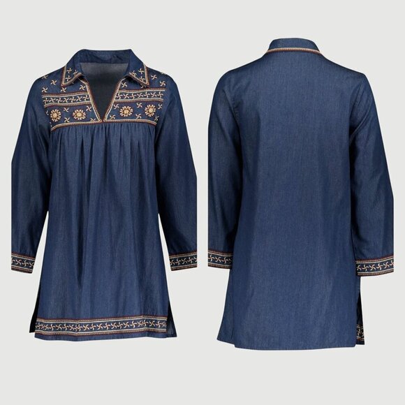 Guadalupe Designs Dresses & Skirts - Guadalupe Designs Ellie Floral Denim Tunic Dress Embroidered Boho NWT Size M